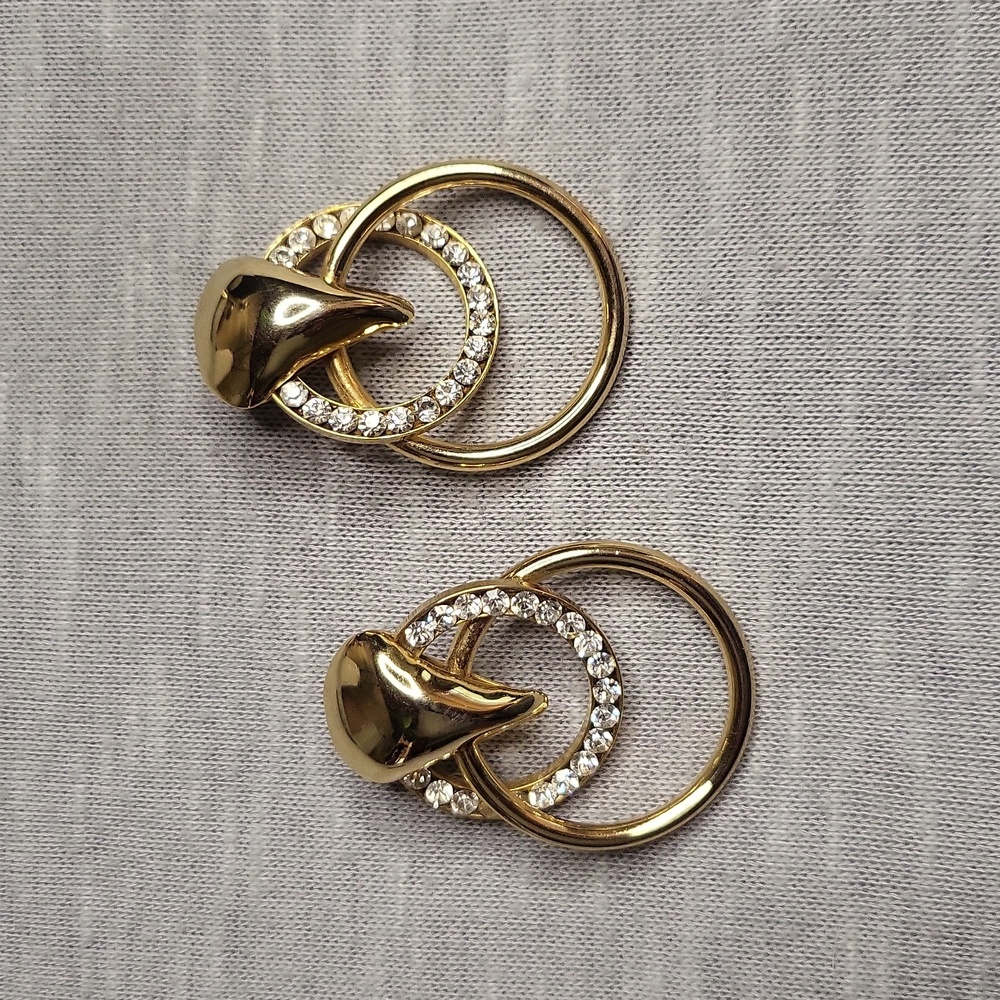 Park Lane interlocking rings Gold Tone Rhinestone pierced earrings